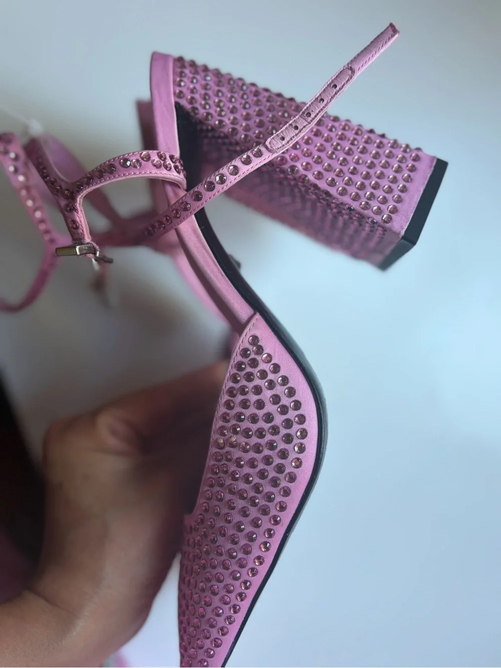 SCHUTZ Pink Studded Block Heel Sandals